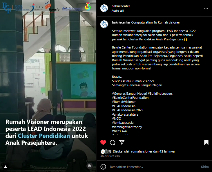Post Instagram - Peserta Terbaik LEAD Indonesia 2022 Bakrie Center Foundation